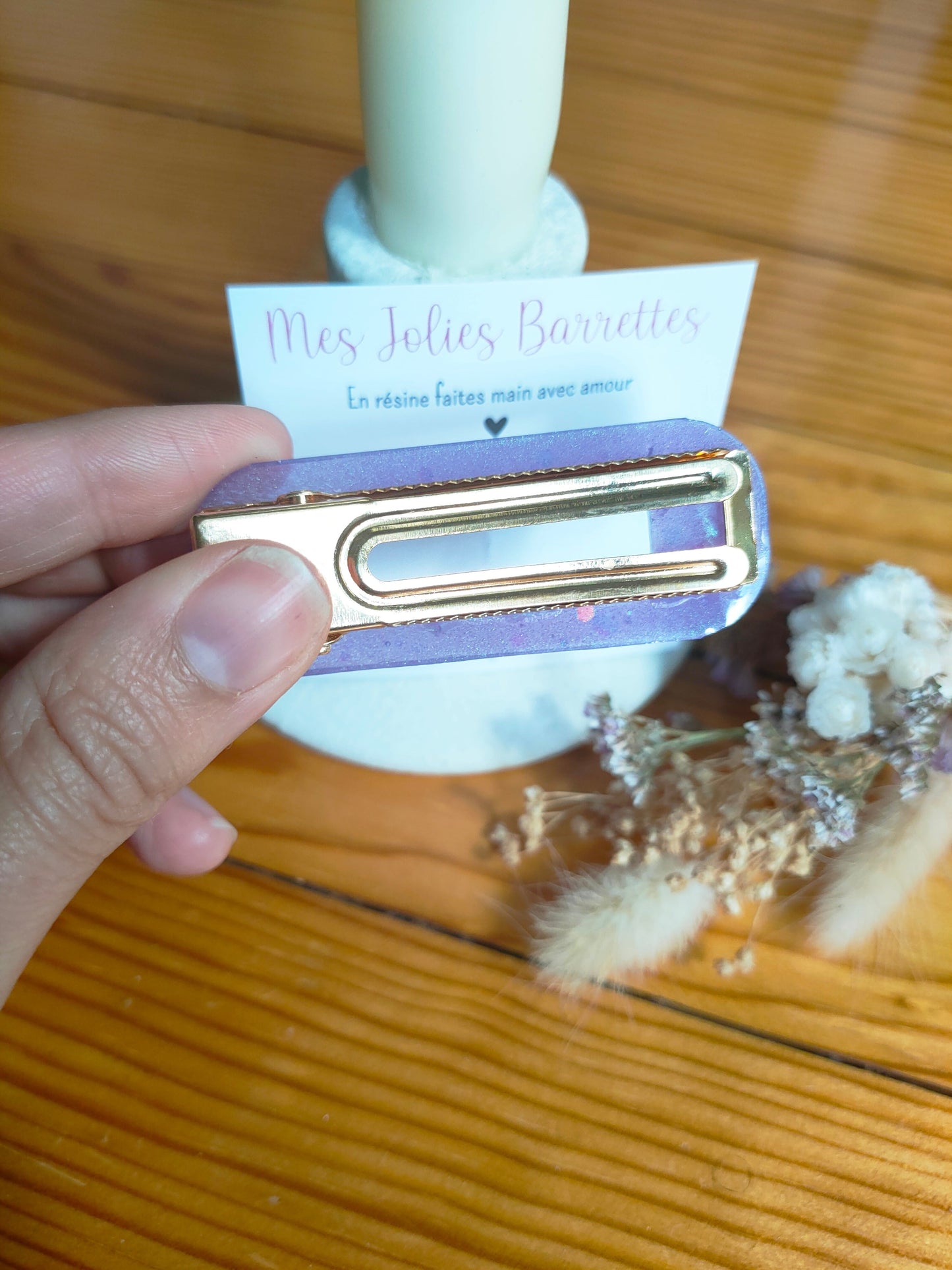 Barrette Rectangle Violette Strass