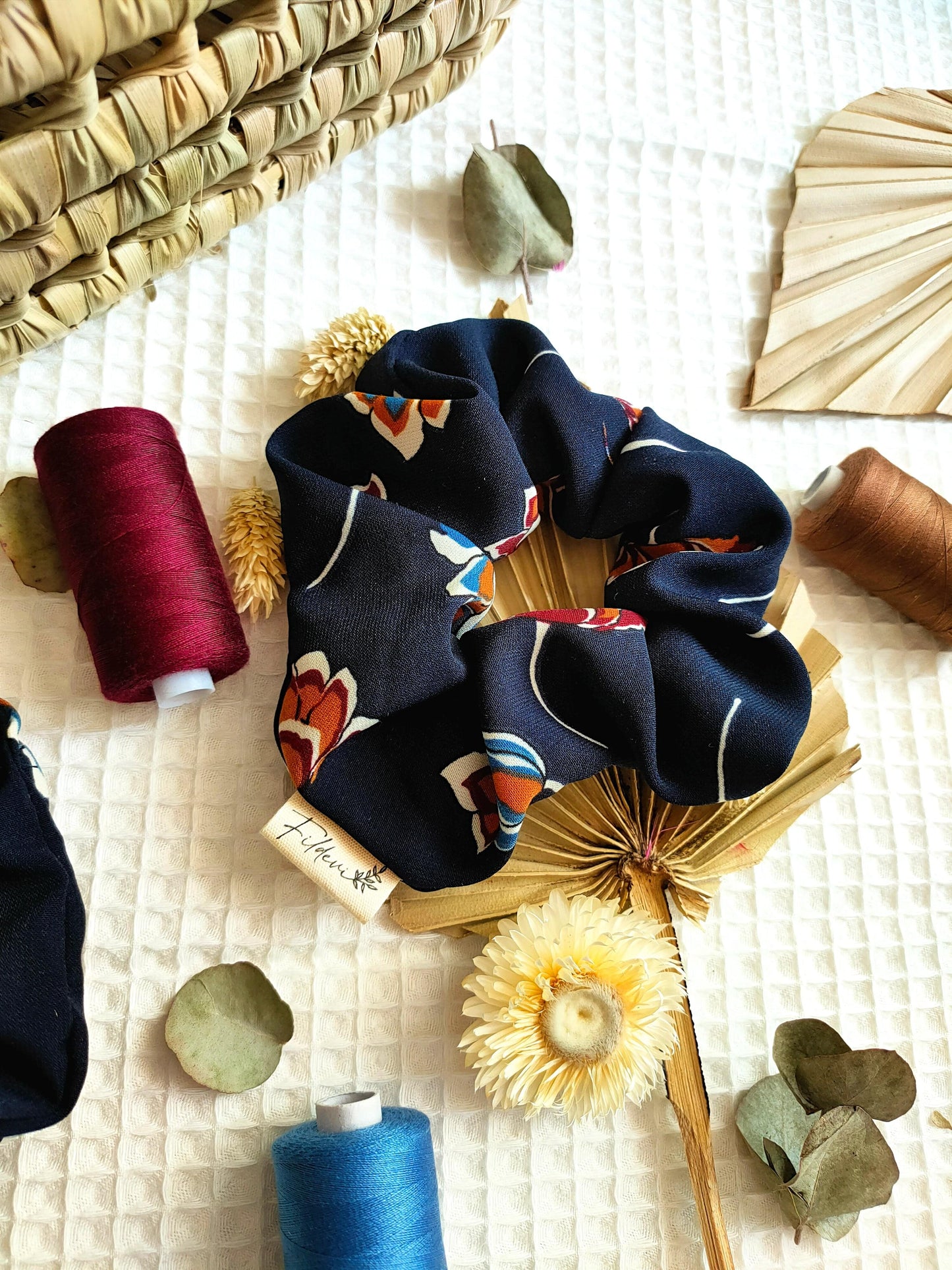 chouchou-fait-main-bleu-fleuri