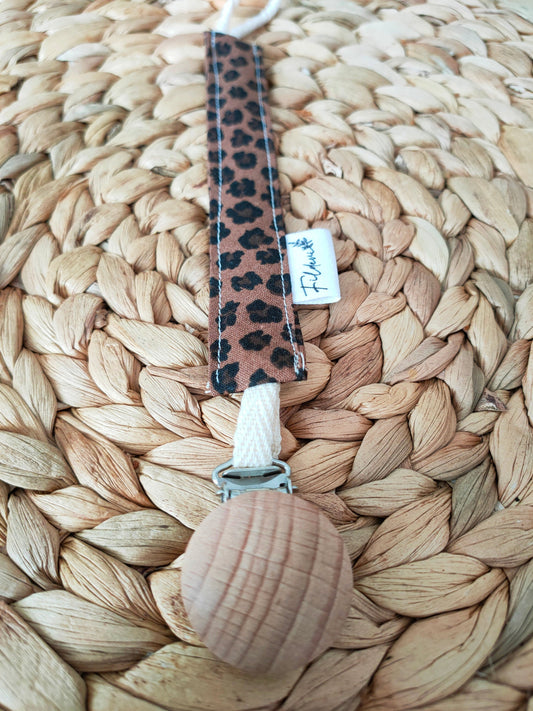 Attache Tétine Léopard Marron