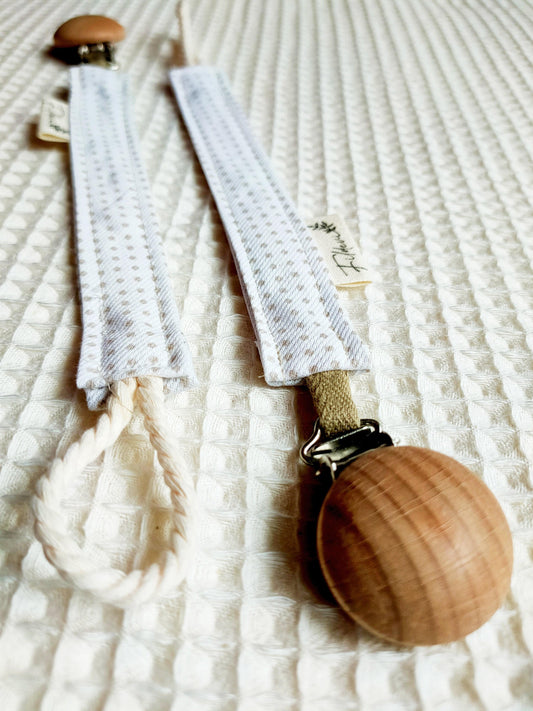 Attache Tétine Blanc Points Beige